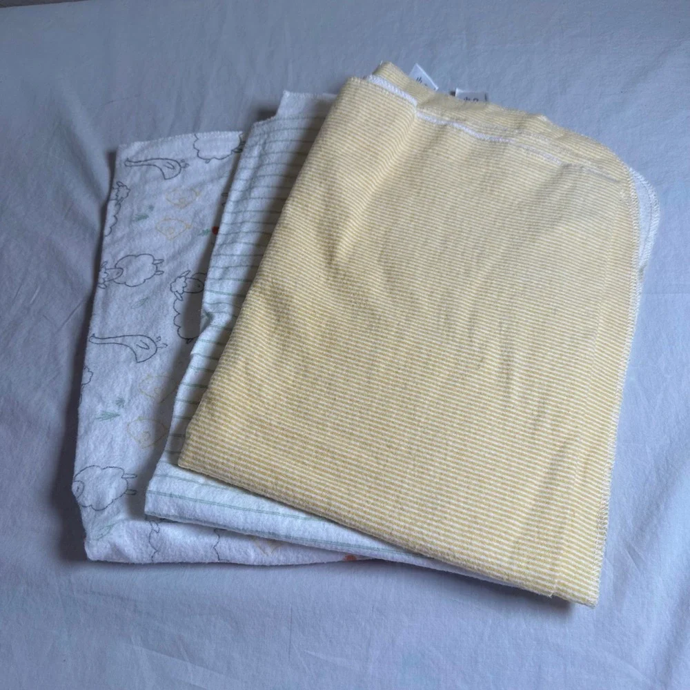 Carters Baby Receiving Blankets Set of 3 Yellow Green Stripe Sheep Farm Print OS